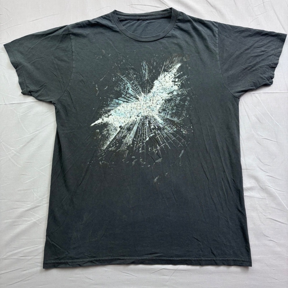 Vtg Batman The Dark Knight Rises T-Shirt Faded Black Distressed Graphic Tee M